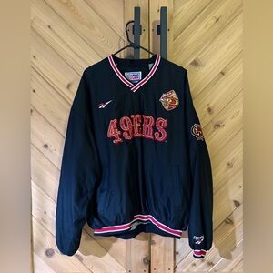 Authentic NFL Vintage 1996 Men’s Reebok 49ers Black and Red V-Neck Windbreaker